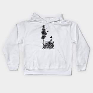Pacific Northwest tree with crows and pinecones Kids Hoodie